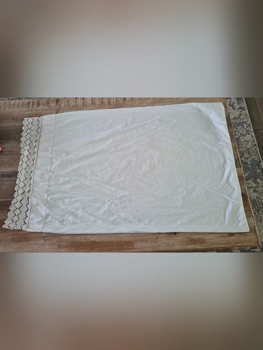 Vintage Handmade White Lace-Trim Cotton Pillowcase 35x21.5 Standard/Queen
